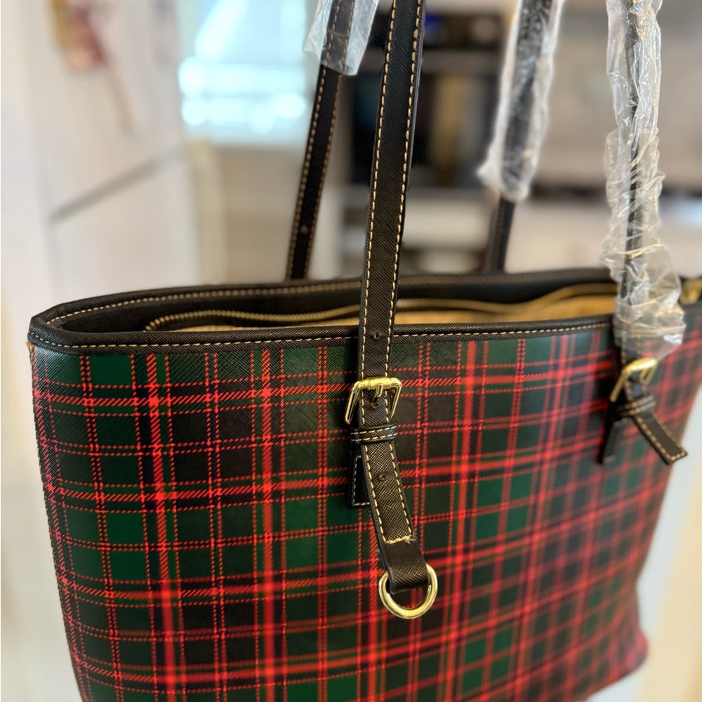 Plaid Tote Bag - Green and Red